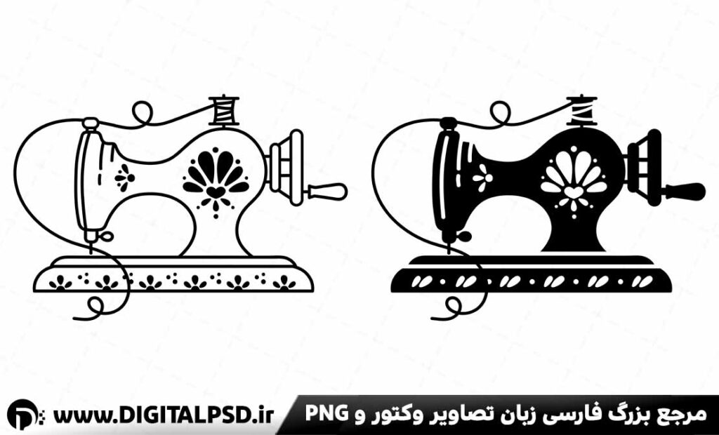 وکتور چرخ خیاطی سیاه و سفید