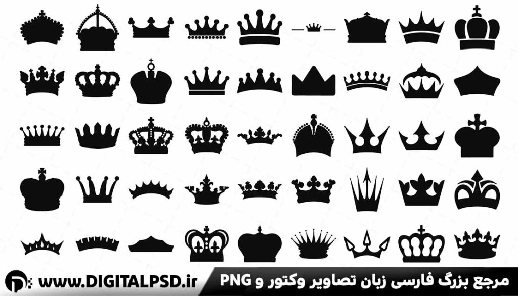 مجموعه وکتور لایه باز تاج سیاه سفید