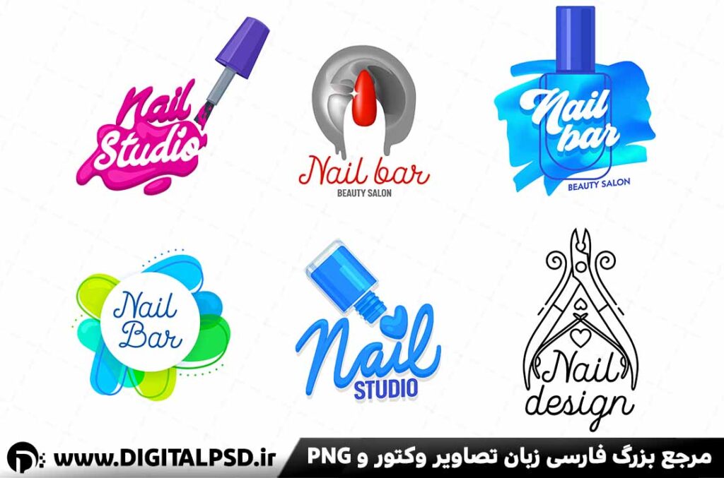 مجموعه وکتور کاشت ناخن رنگارنگ
