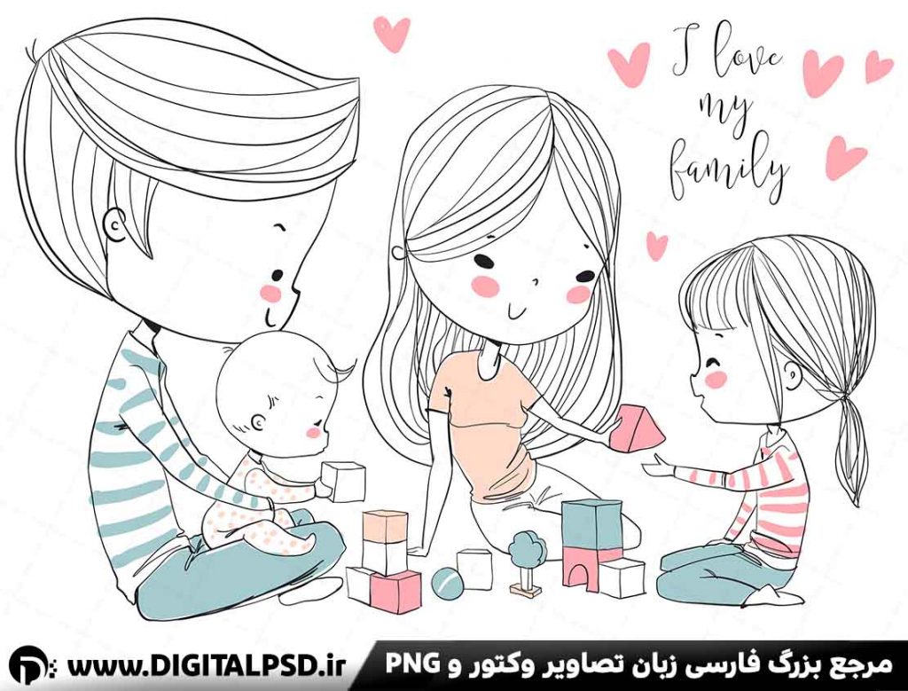 وکتور خانواده چهار نفره کارتونی