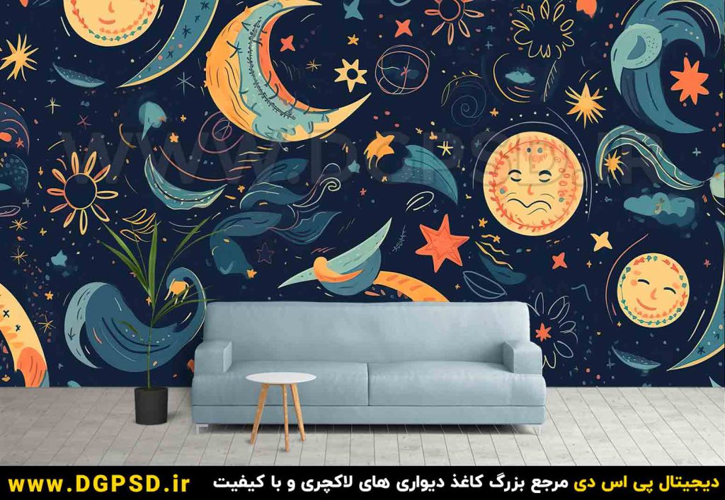 طرح کاغذ دیواری لوکس با ماه و ستاره