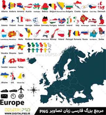 دانلود وکتور لایه باز نقشه قاره اروپا