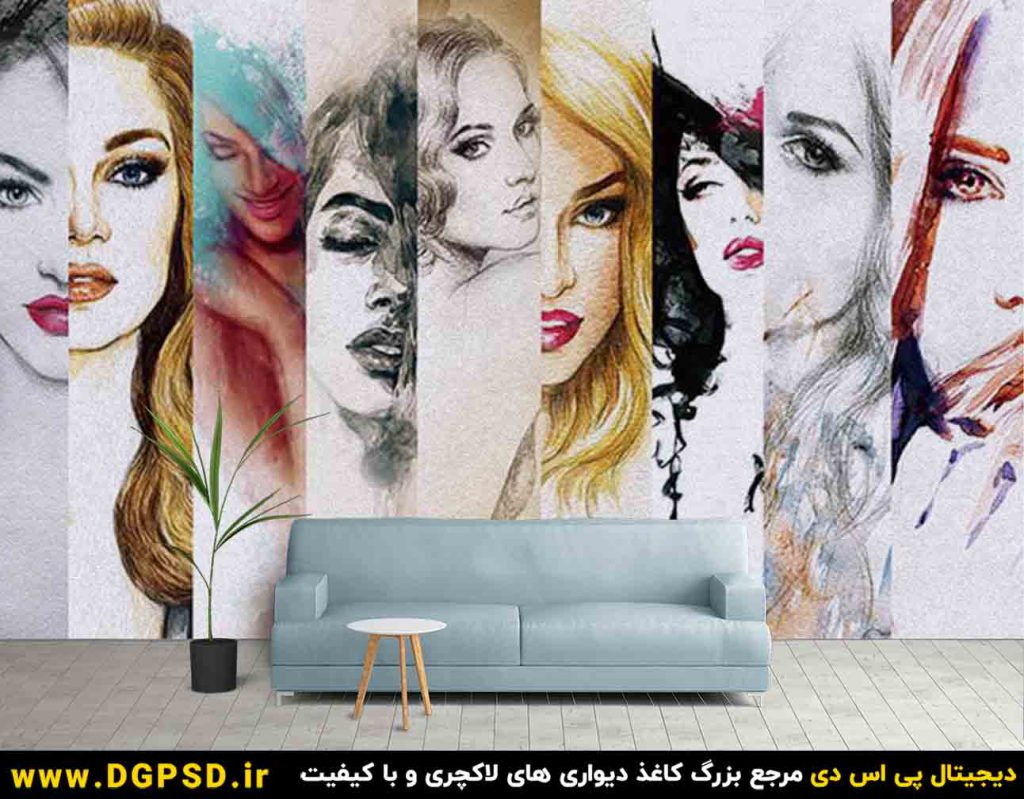 نمونه کاغذ دیواری آرایشگاه زنانه با طرح چهره