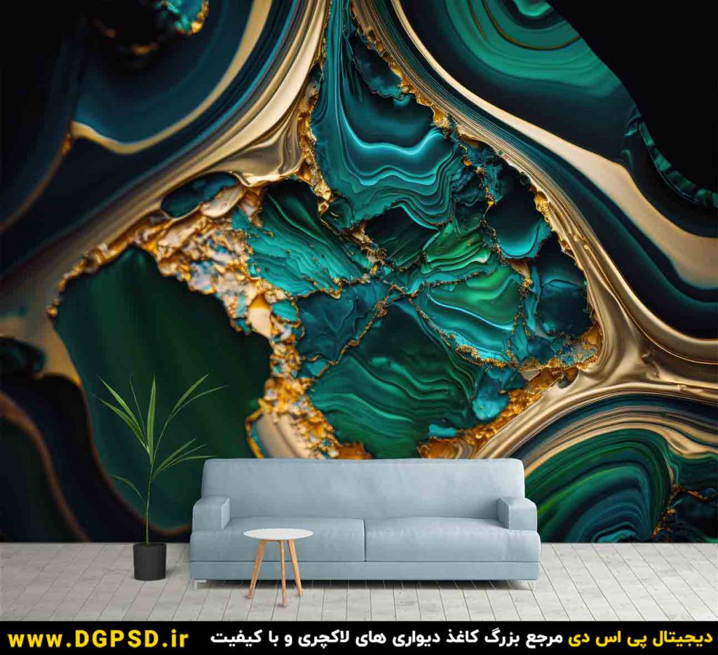 کاغذ دیواری سه بعدی با طرح سنگ مرمر سبز