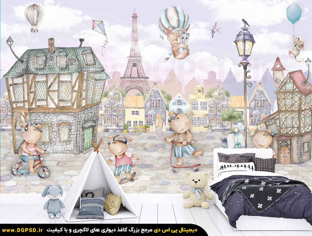 کاغذ دیواری سه بعدی اتاق کودک با برج ایفل