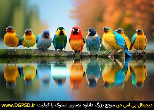 عکس پرنده ها رنگی روی چوب