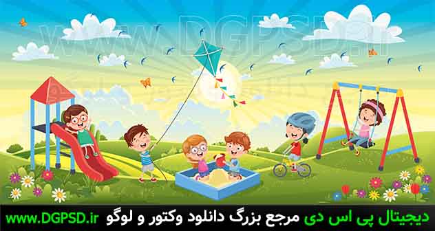 وکتور کارتونی بچه ها در حال بازی، وکتور شهر بازی