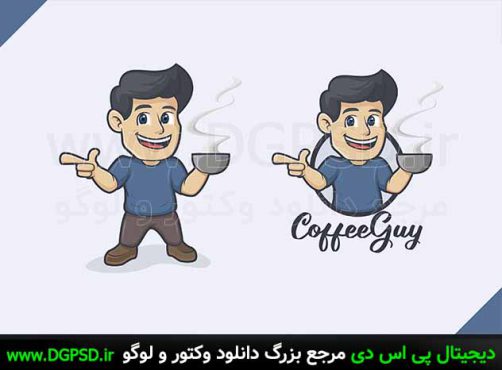 وکتور مرد کارتونی با فنجان قهوه 