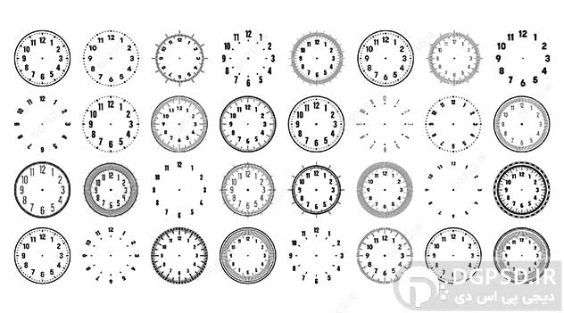 وکتور الگو اعداد و عقربه های ساعت