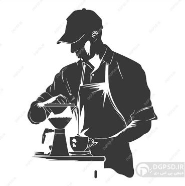 نمونه وکتور مرد باریستا سیاه سفید