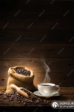 دانلود والپیپر فنجان قهوه با گونی قهوه