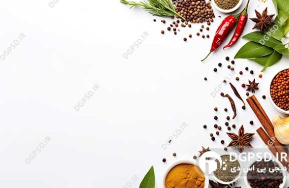 عکس انواع ادویه جات در زمینه سفید
