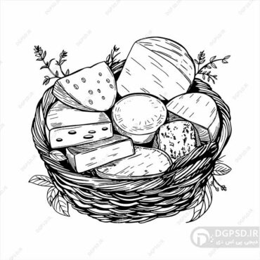 وکتور سبد لبنیات سنتی سیاه سفید