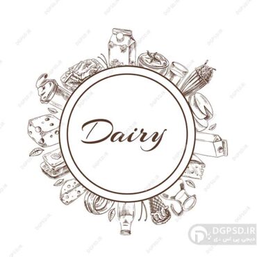 وکتور انواع لبنیات با کادر متن دایره‌ای