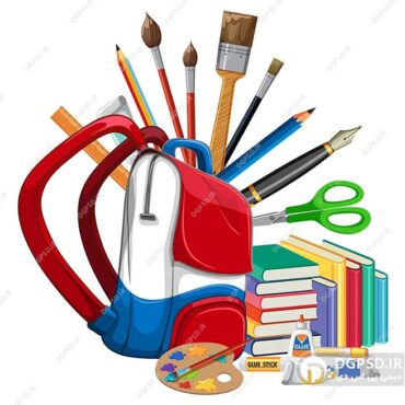 وکتور انواع وسایل مدرسه کارتونی | وکتور کتاب